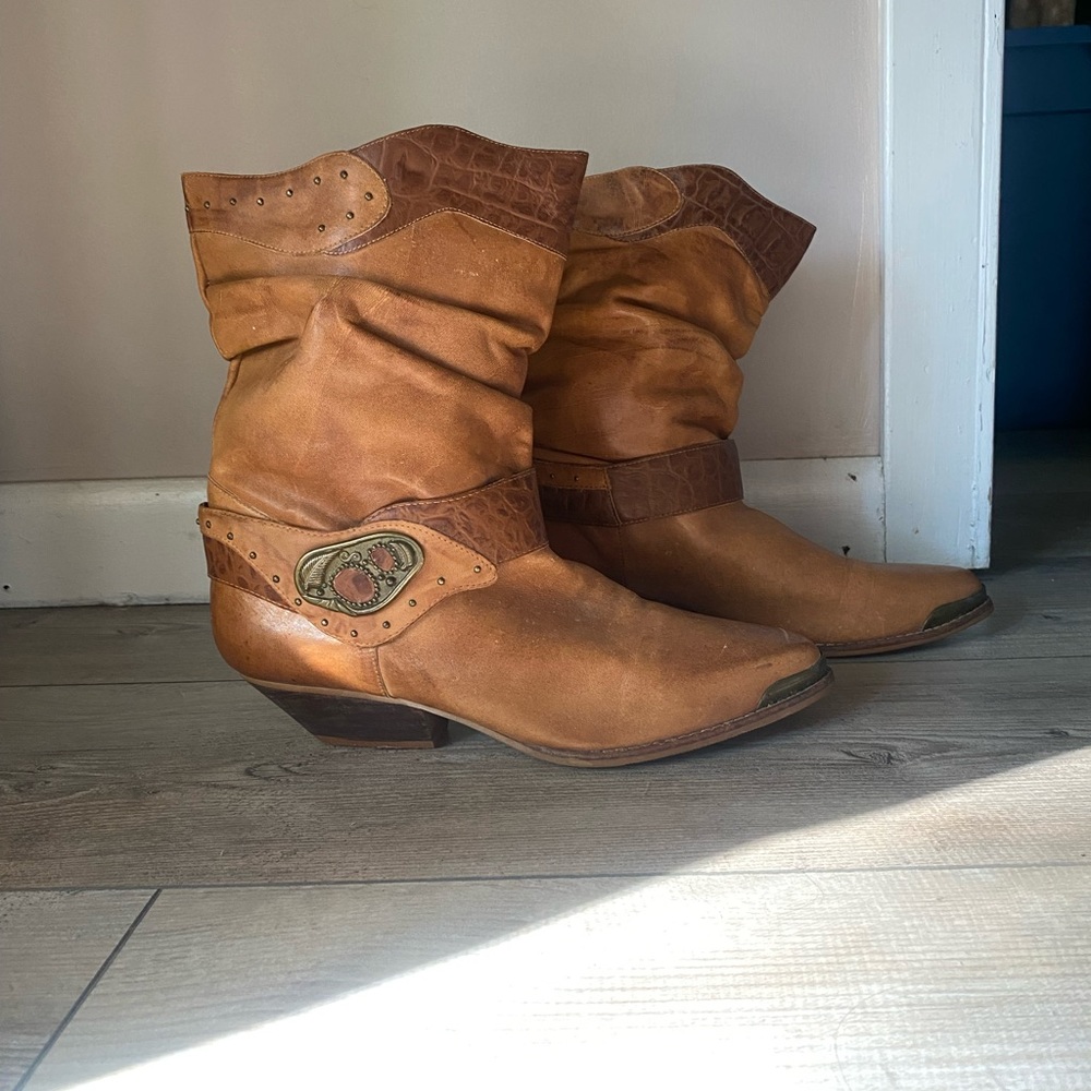 Tan Leather Slouch Boots/Cowgirl/Rush Hour